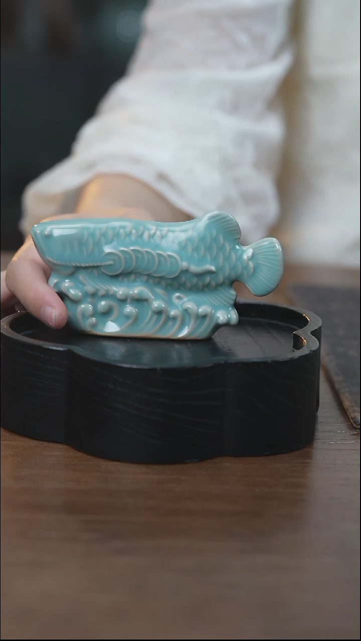 银龙鱼摆件 汝瓷 （拾汝）（天青）