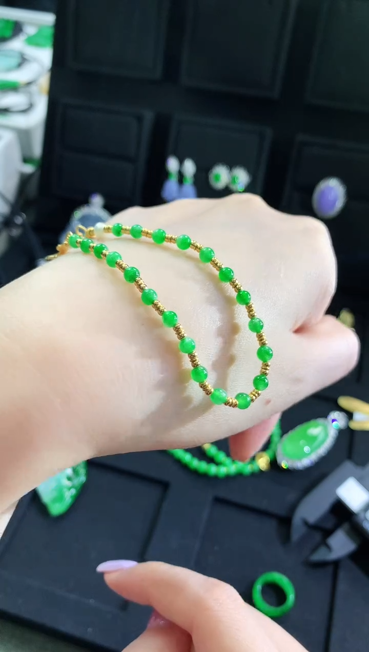 【闪购商品】翡翠手链18K金镶嵌手链