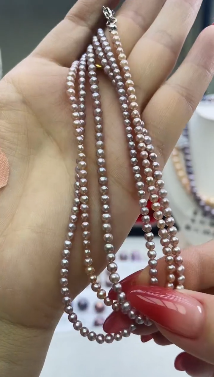 未镶嵌项链淡水珍珠紫色系小米项链