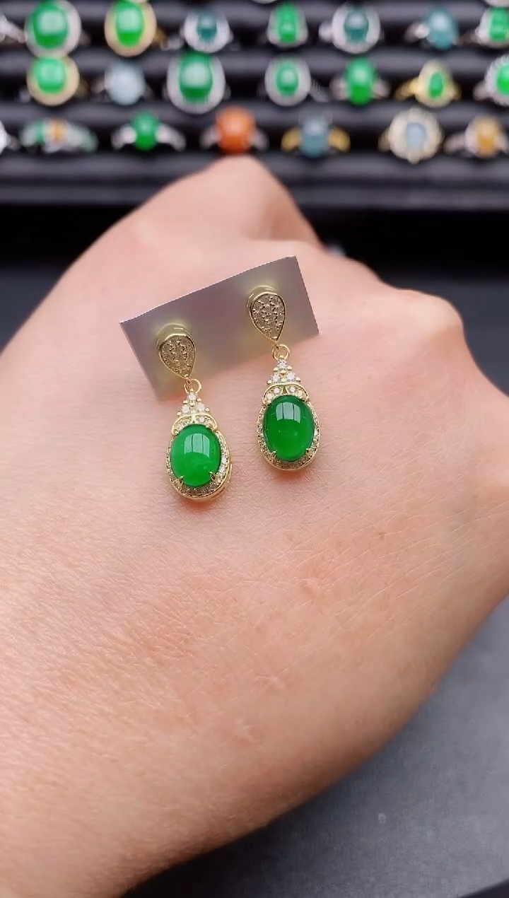 【闪购商品】翡翠耳饰银S925镶嵌21312