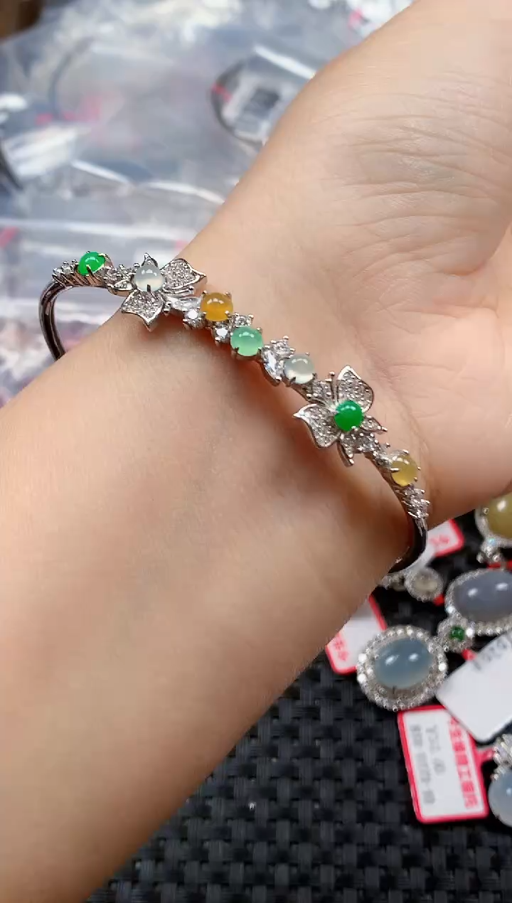 银S925镶嵌戒指翡翠天然A货缅甸翡翠