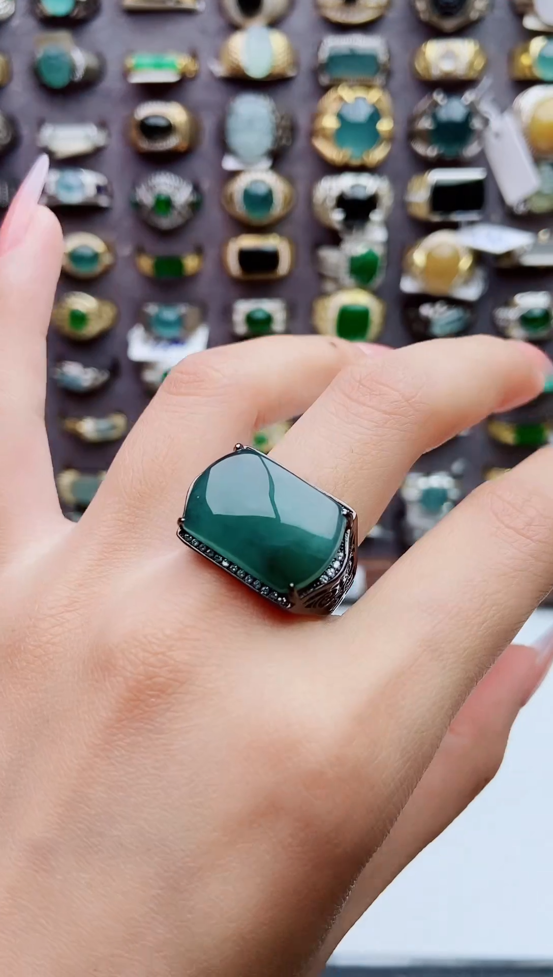 银S925镶嵌戒指翡翠天然翡翠男戒