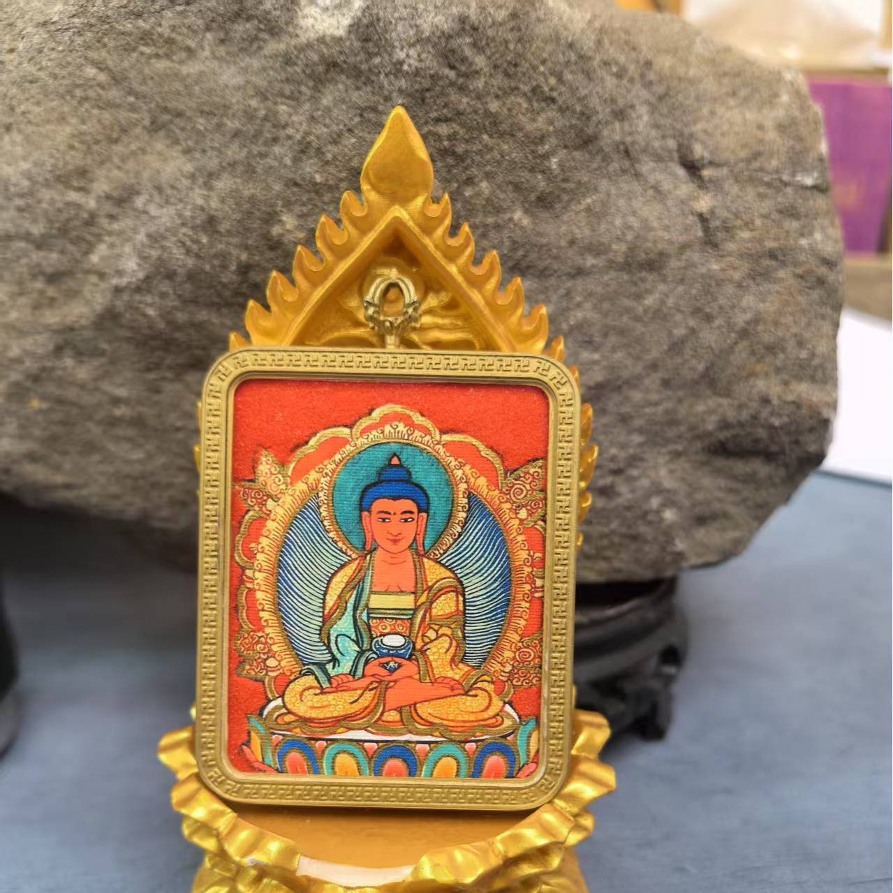 （猪狗)阿弥陀佛单面双面唐卡手绘+描金守护生肖属相八本命佛