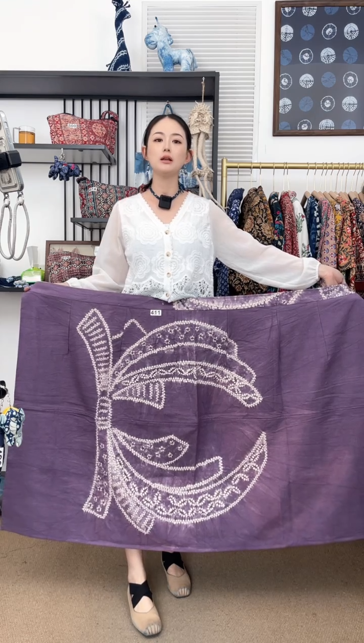 【闪购商品】紫色蝴蝶结古法冷染白族扎染裹裙85cm