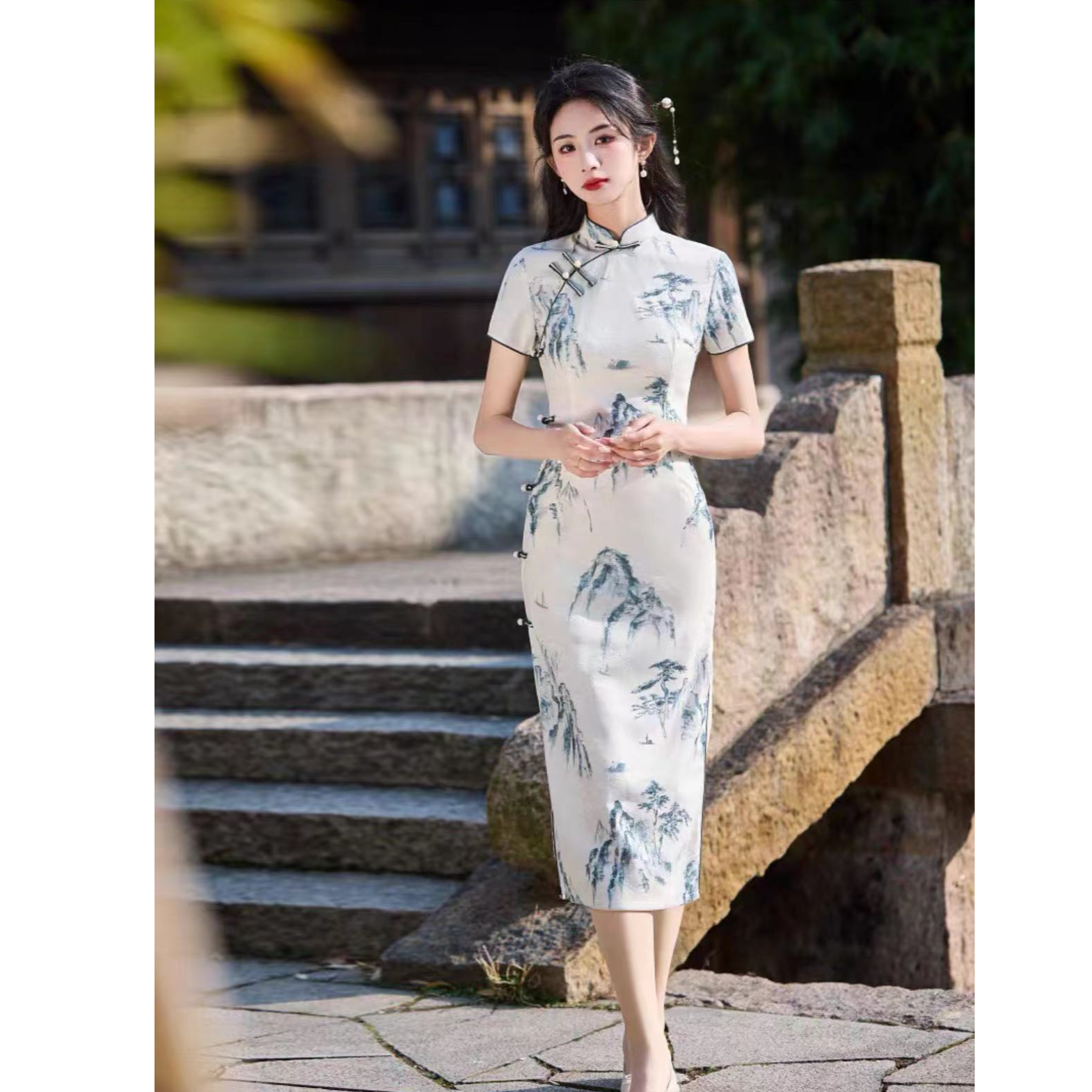 479-新中式  水墨画 山水 改良 旗袍