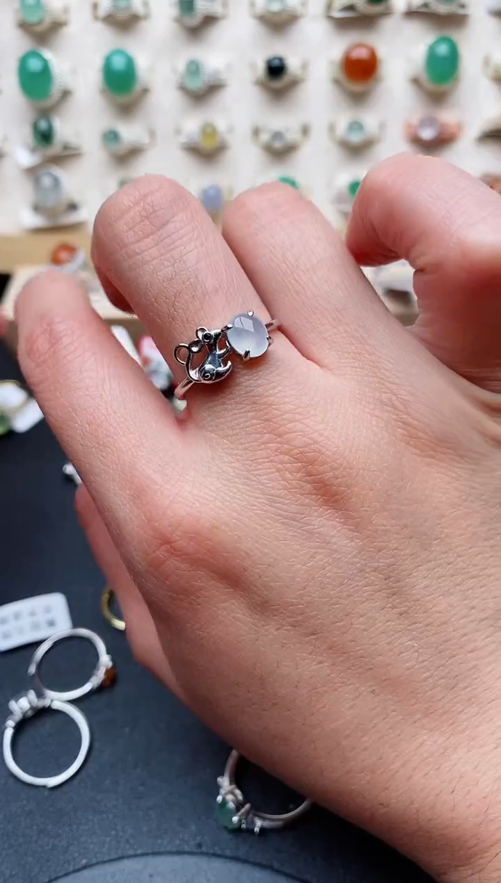 【闪购商品】翡翠戒指银S925镶嵌天然翡翠333   3+