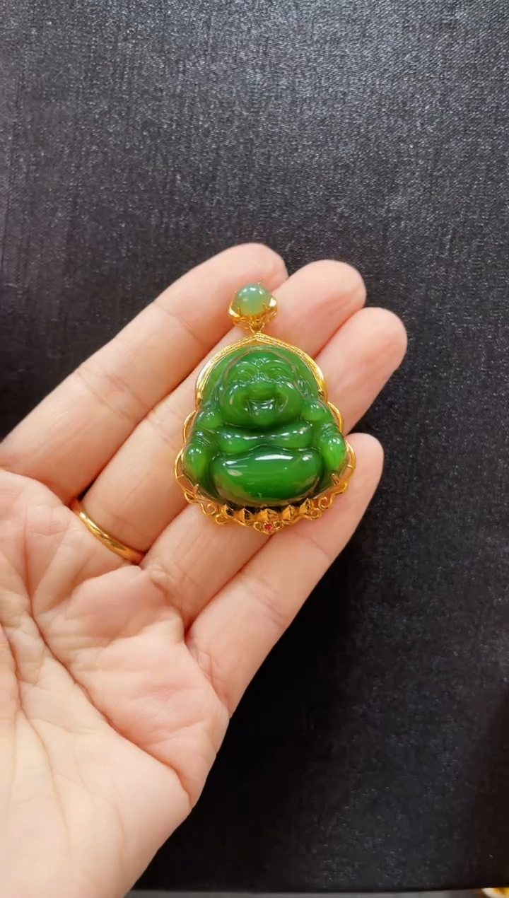 和田玉18K金镶嵌吊坠(赠链)【618】多样性发一