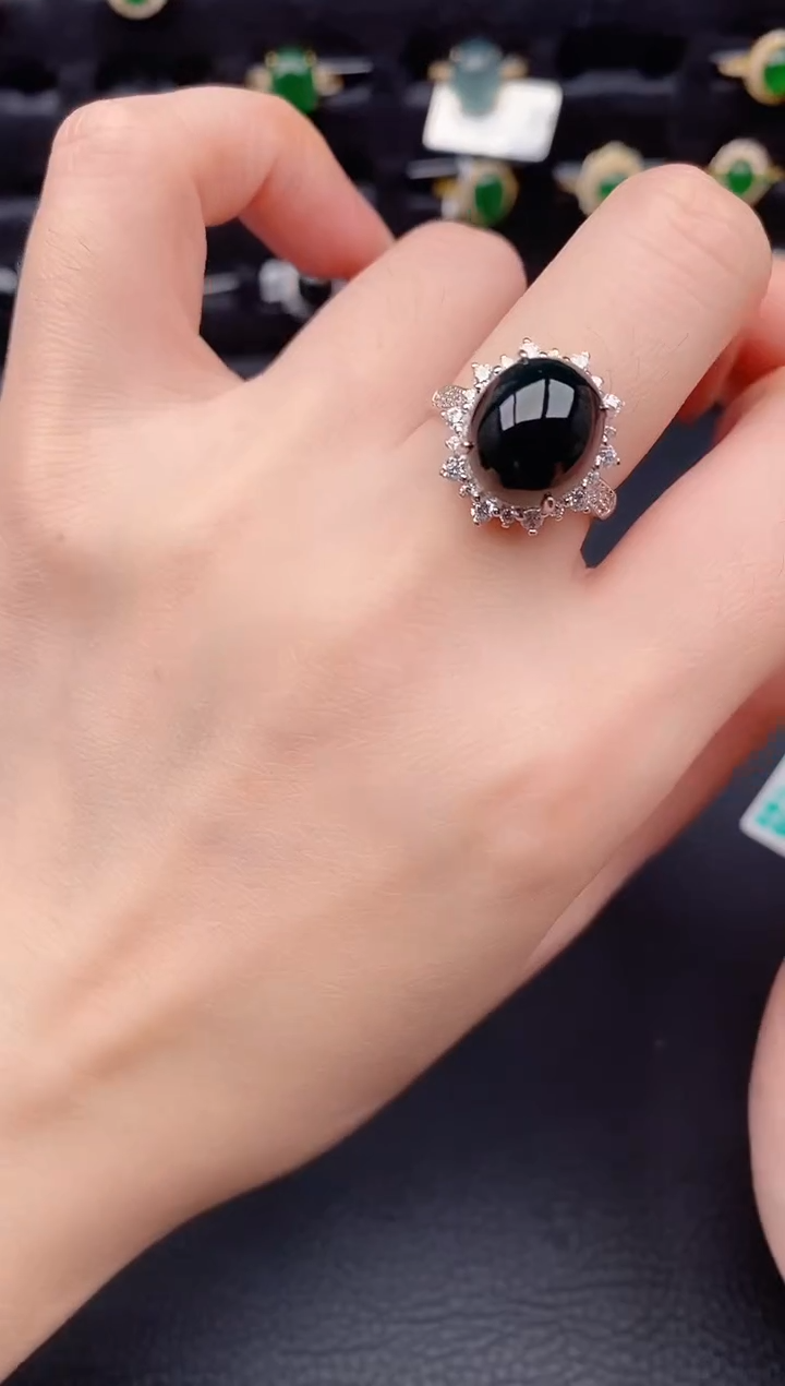 银S925镶嵌戒指翡翠天然a货翡翠332