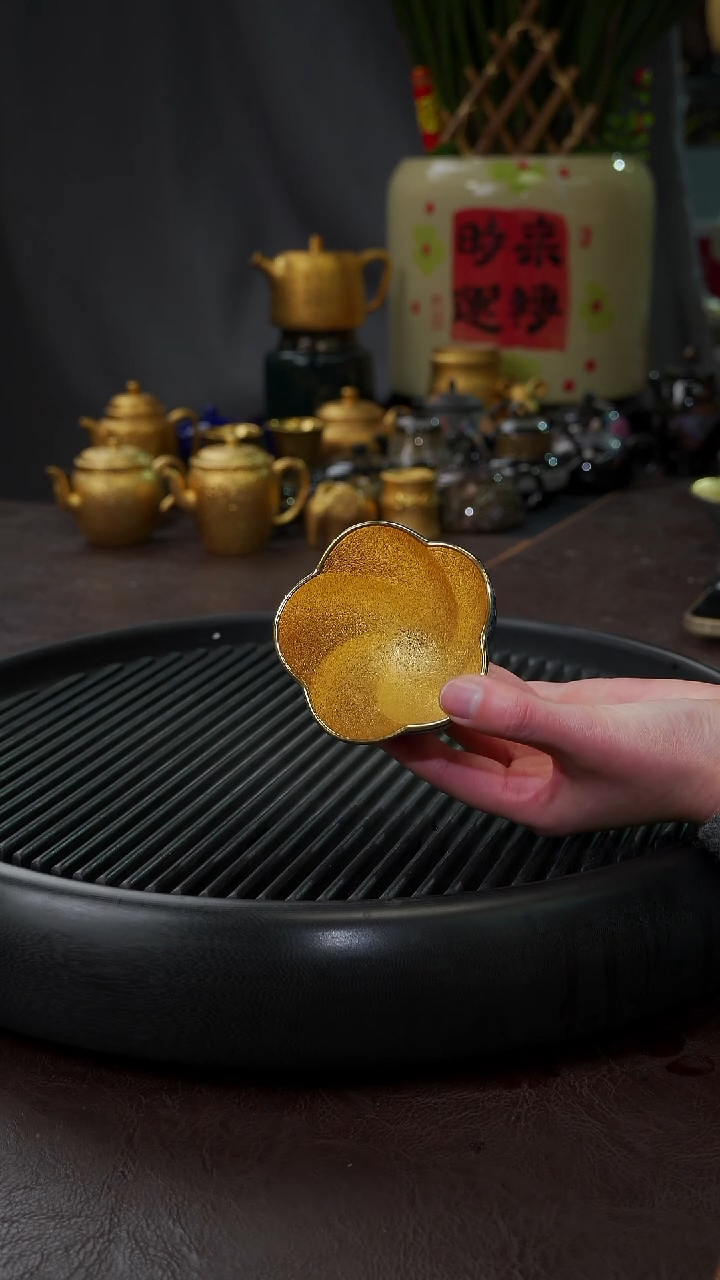 【闪购商品】杯【宜景窑天目釉蓝釉鎏金】小海棠