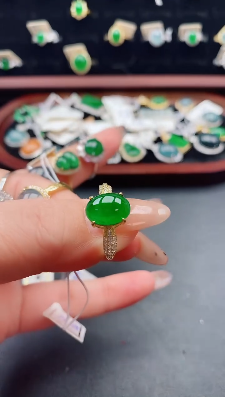 银S925镶嵌戒指翡翠1