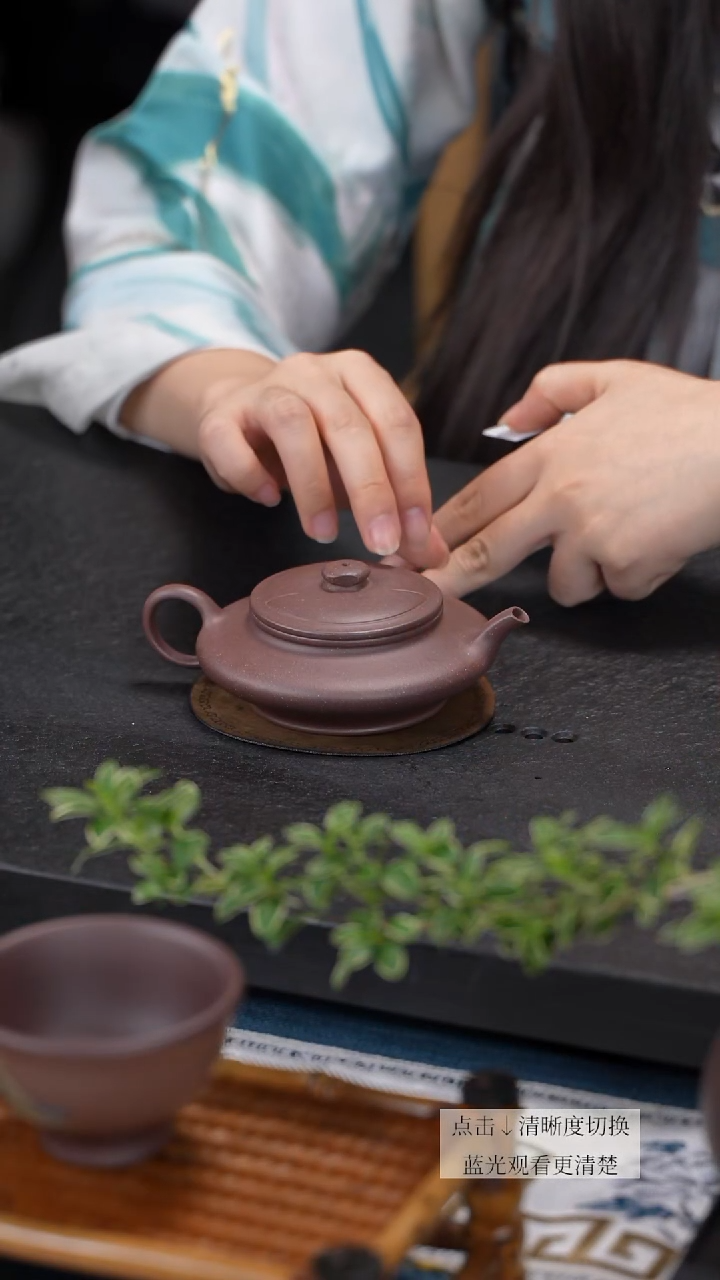 茶壶紫砂紫泥虚扁壶精工半手