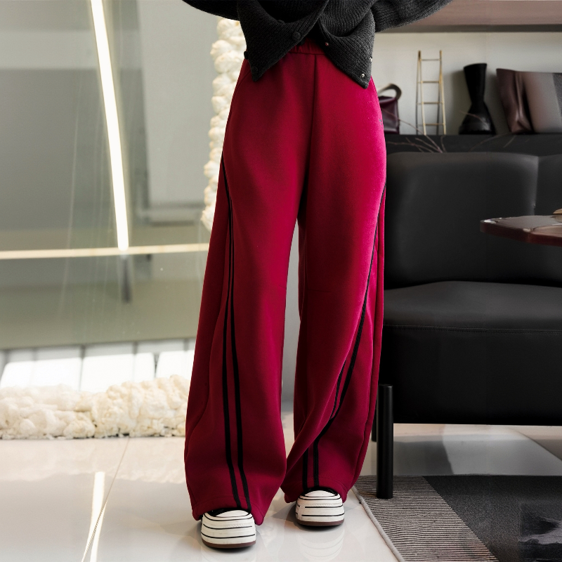 POPULARYW【采菽】秋冬宽松条纹松紧腰休闲百搭阔腿裤