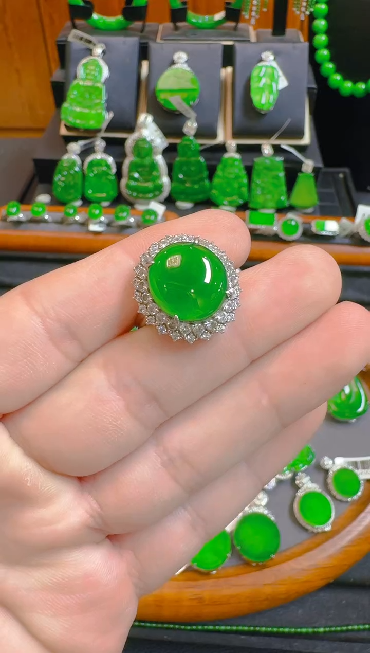 银S925镶嵌戒指翡翠M*️天然A货翡翠