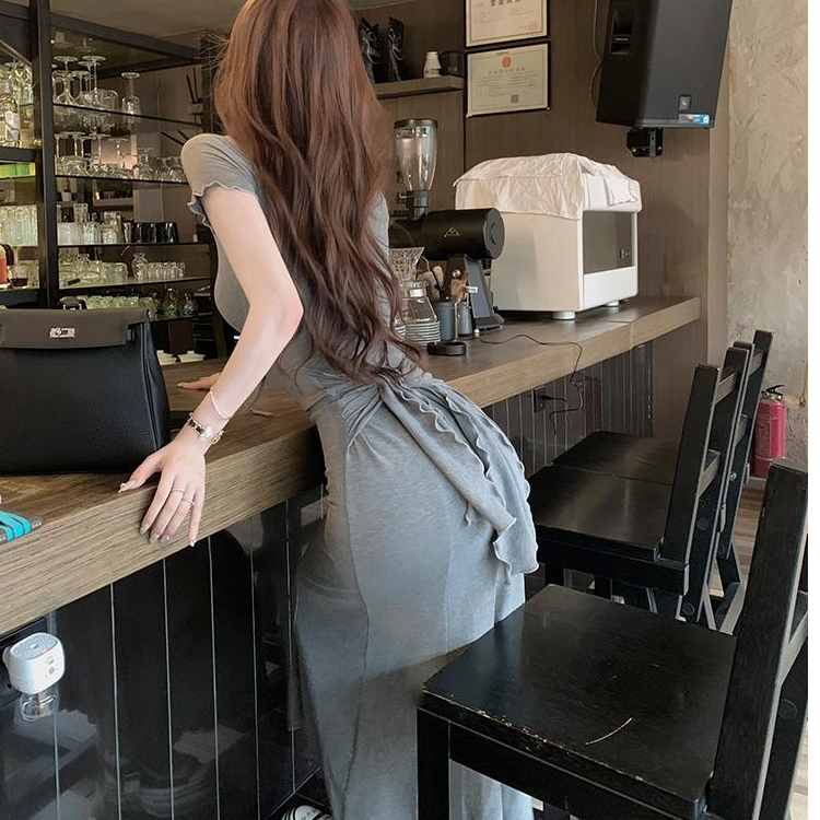 设计感褶皱修身连衣裙女装夏季新款小众绑带包臀裙鱼尾裙