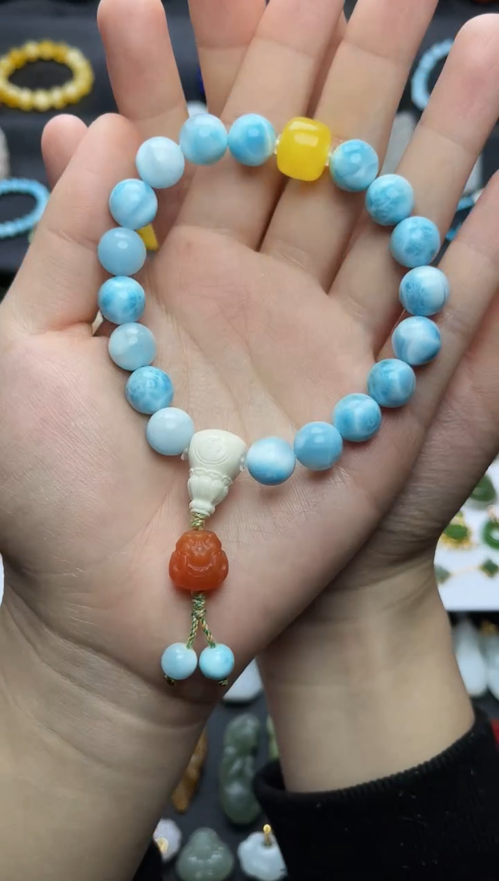 未镶嵌针钠钙石（海纹石）手串单圈手串06