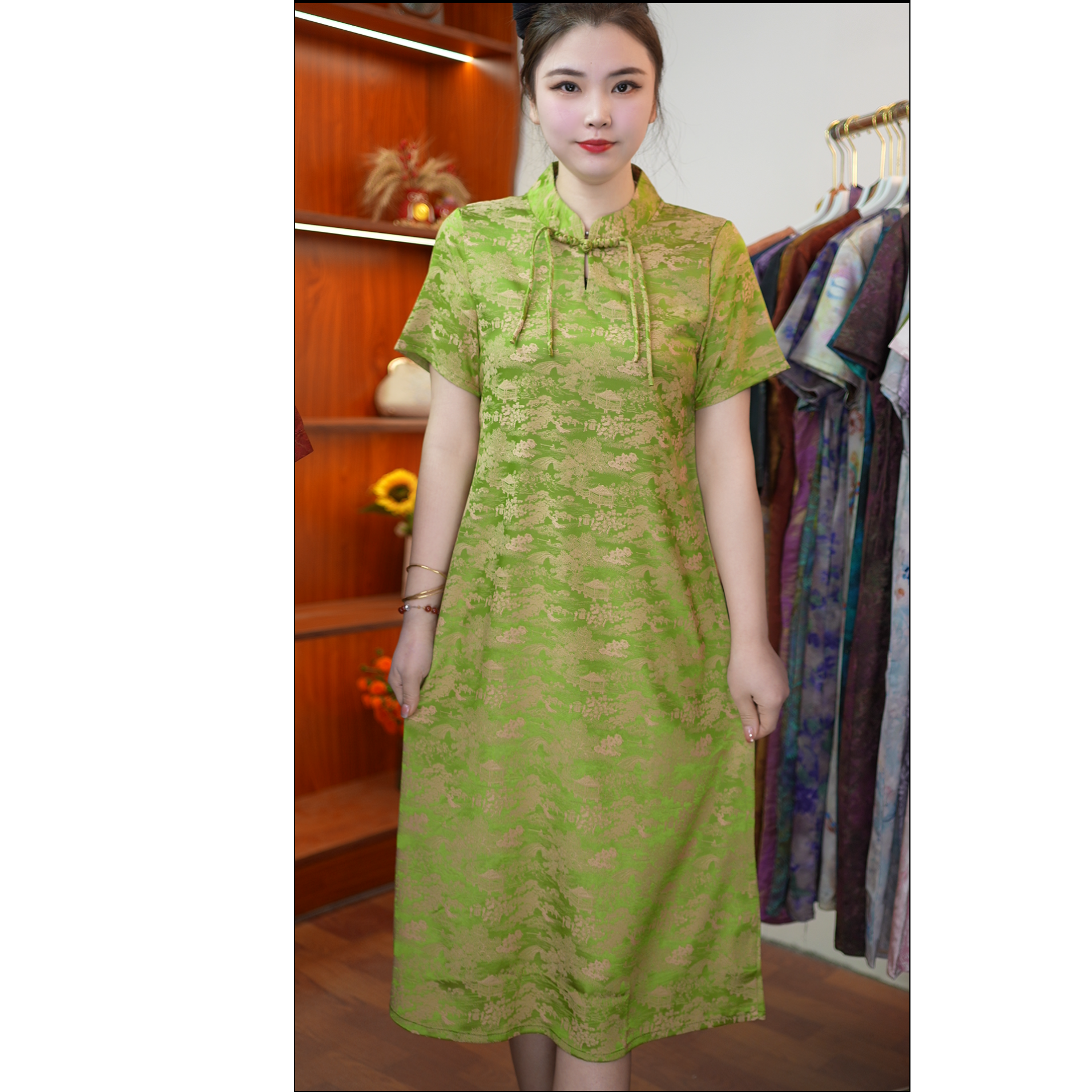 【山河图鎏金】2025夏季新款时尚气质显瘦百搭中长款连衣裙