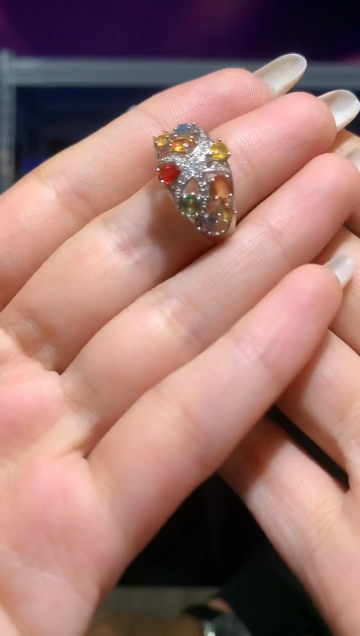戒指彩色蓝宝石银S925镶嵌【宝石世家严选】