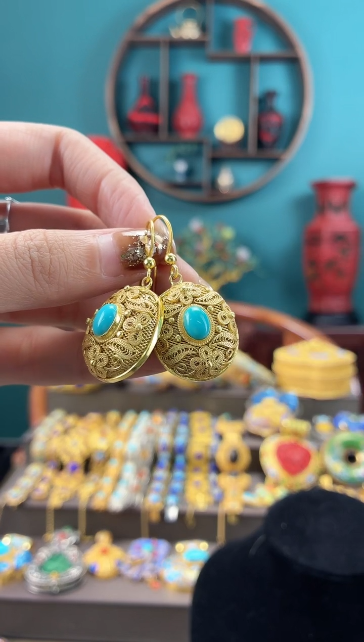 非遗手工花丝镶嵌耳环