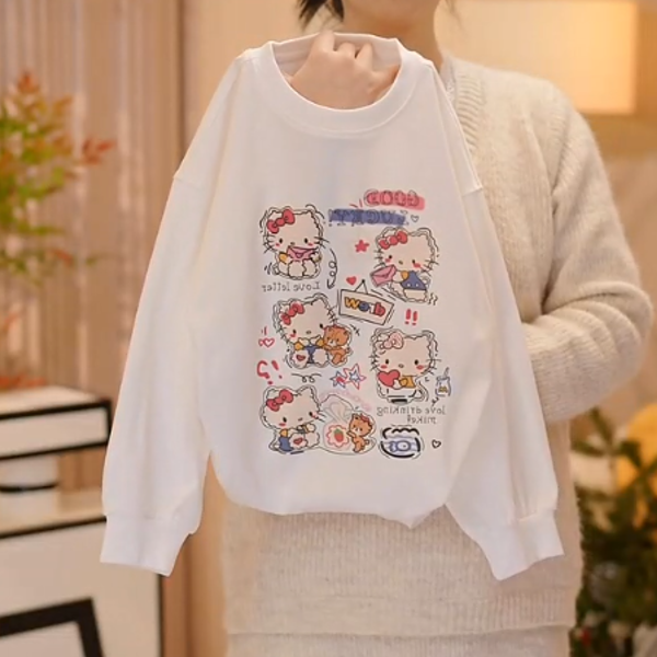 【米小洛】2026春季儿童圆领好看猫咪字母印花打底衫卡通休闲卫衣