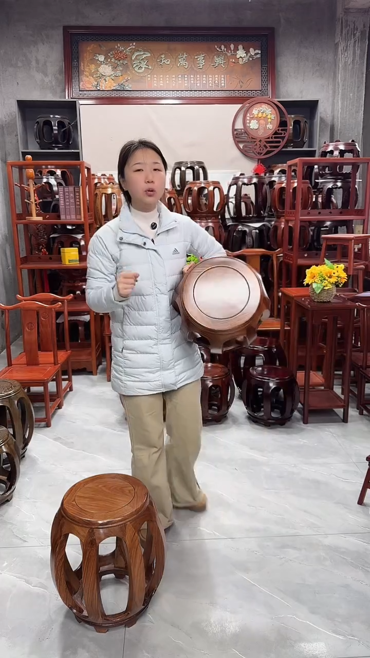 花梨木类家具原木色小号鼓凳一对（两条）