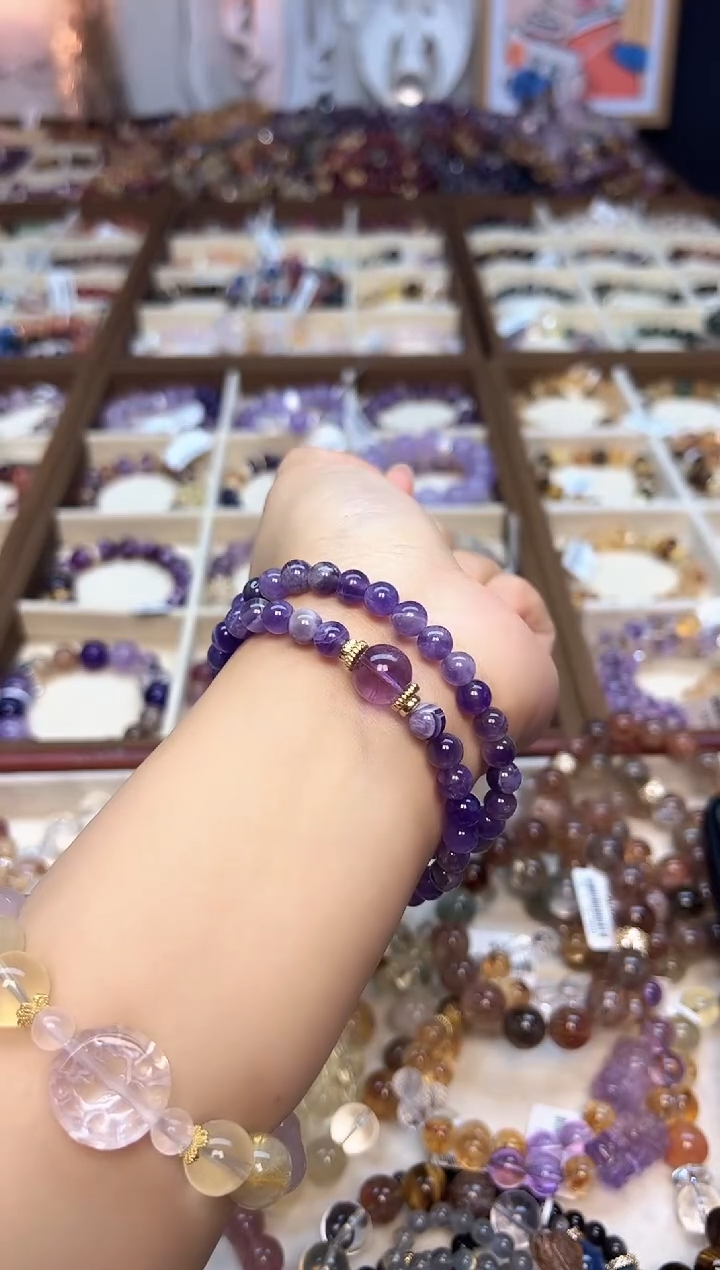 【闪购商品】水晶手链未镶嵌天然梦幻紫水晶双圈6mm