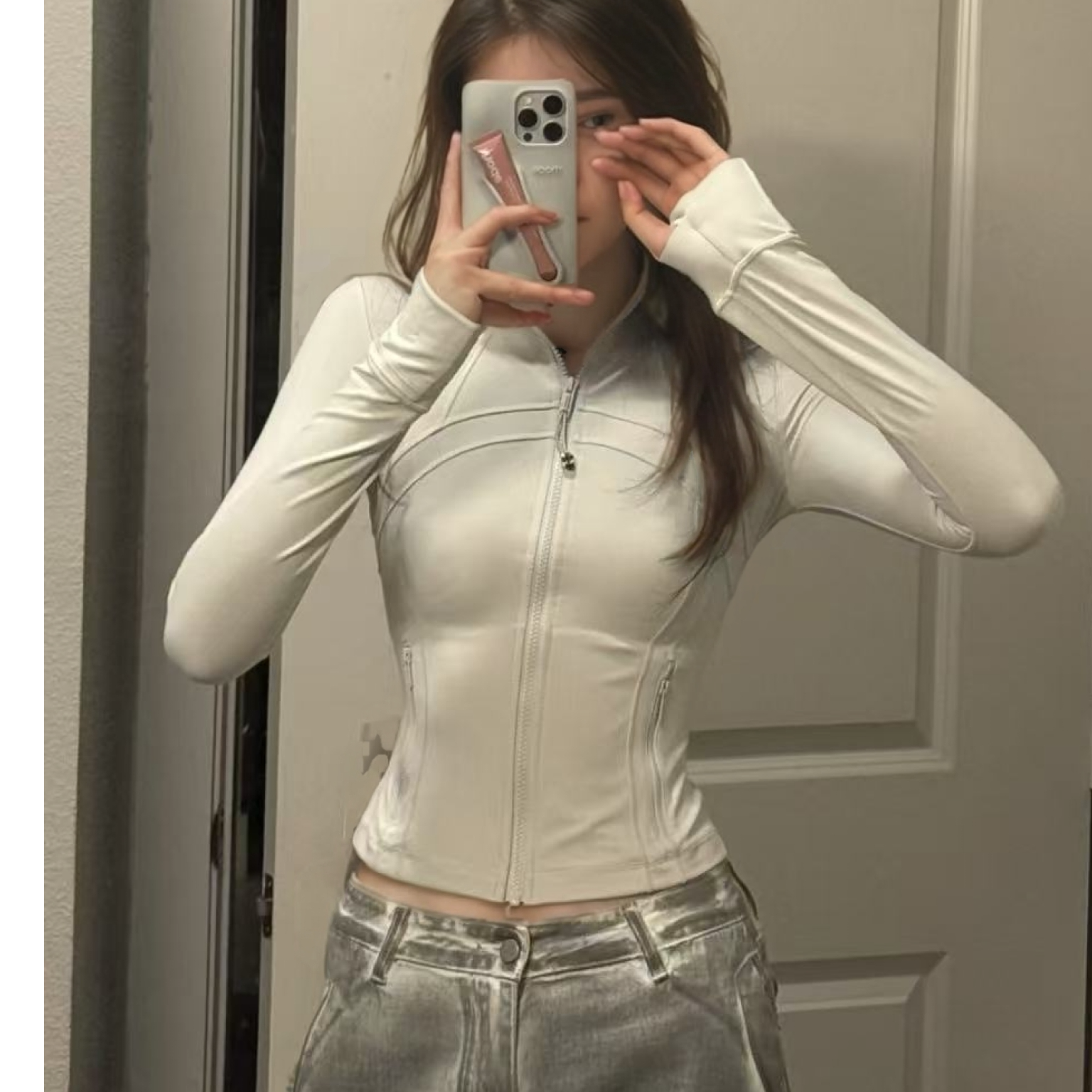 沁卿短款立领修身收腰女士健身长袖瑜伽弹力显瘦百搭运动上衣外套