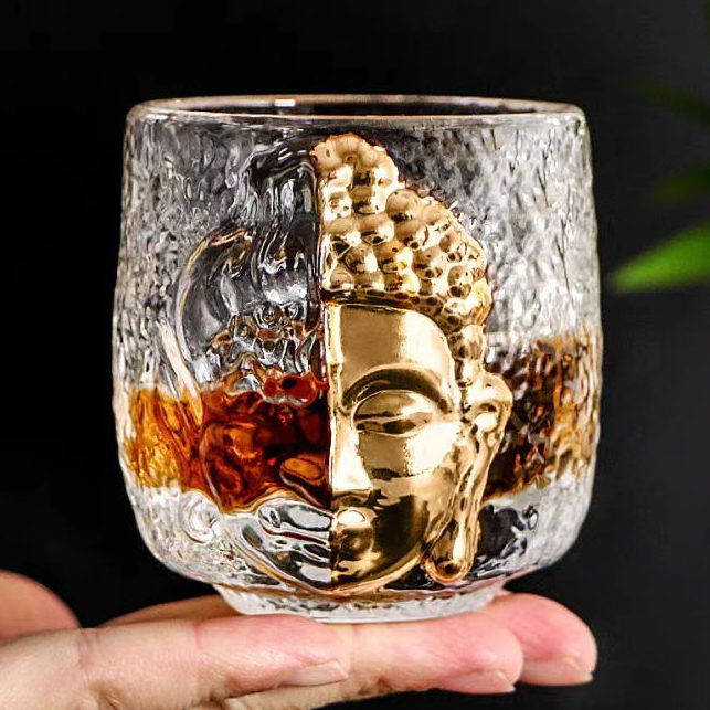 透明心经玻璃半面佛主人杯@A55