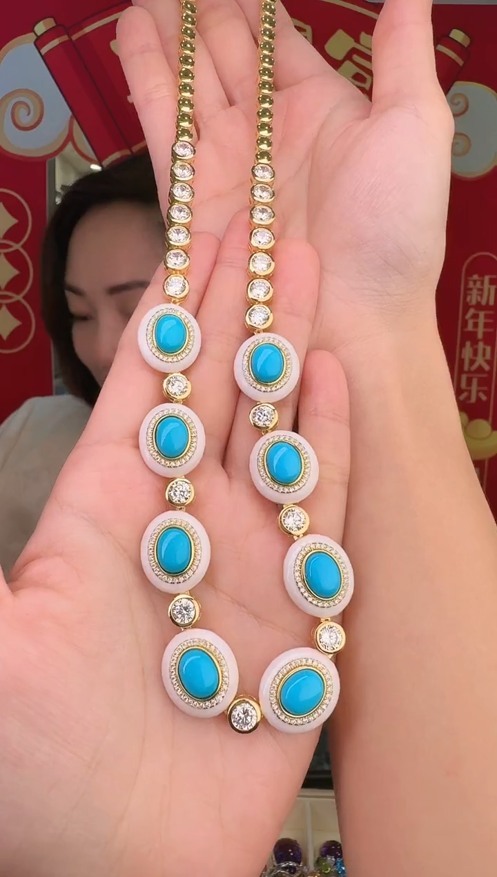 银S925镶嵌绿松石项链范*予020