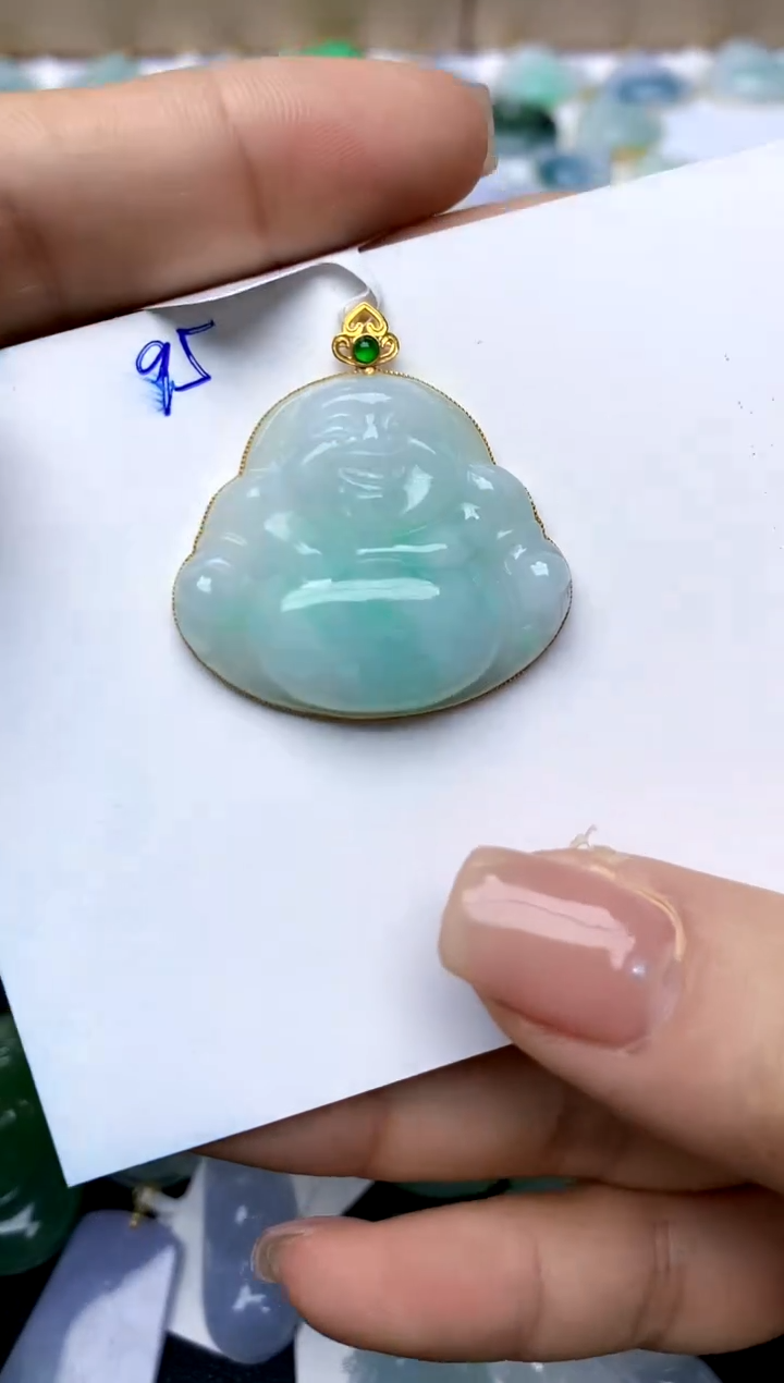 【闪购商品】翡翠颈饰18K金镶嵌95天然A货翡翠