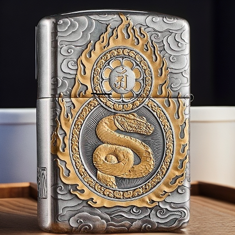 ZIPPO打火机-纯银錾金盔甲-十二生肖系列3D浮雕高端黄金双面DYJ1 