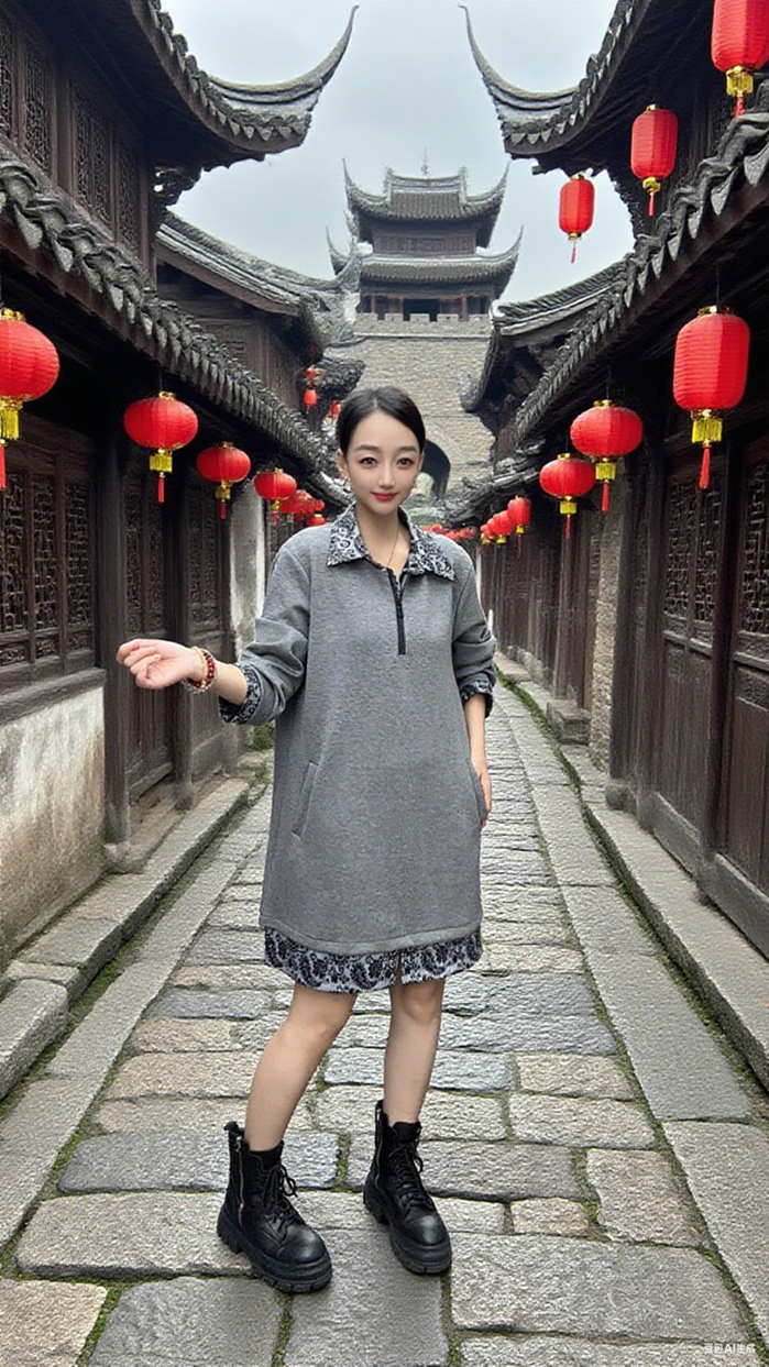 酷艾琦1096中长款拼接银河宽松显瘦翻领长袖时尚休闲韩版连衣裙