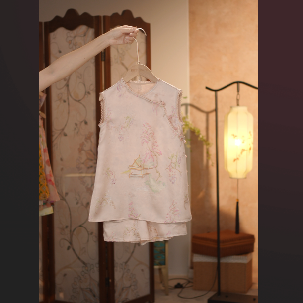 现货【海棠】2025夏新国风女童复古粉色系上衣短裤两件套套装25X788