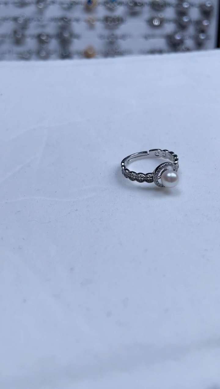 【闪购商品】海水珍珠耳饰银S925镶嵌太阳花款珍珠戒指