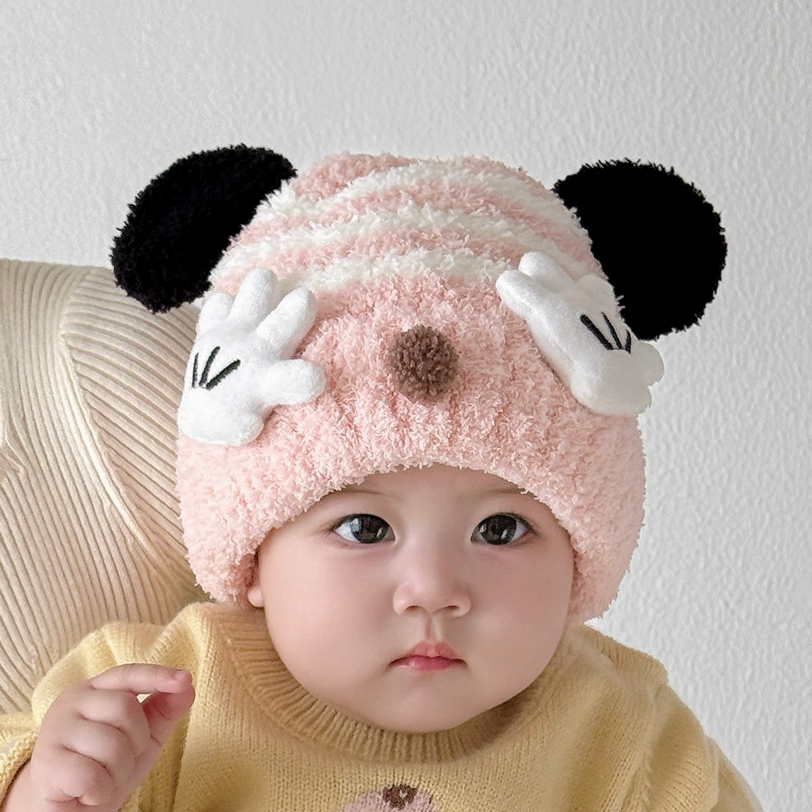 婴儿帽子秋冬女童2025新款可爱洋气毛线帽冬季宝宝保暖毛绒针织帽
