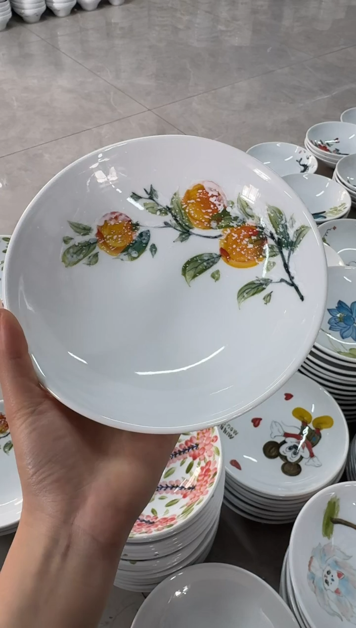 瓷片景德镇高温陶瓷食品级手绘釉中彩-圆深盘