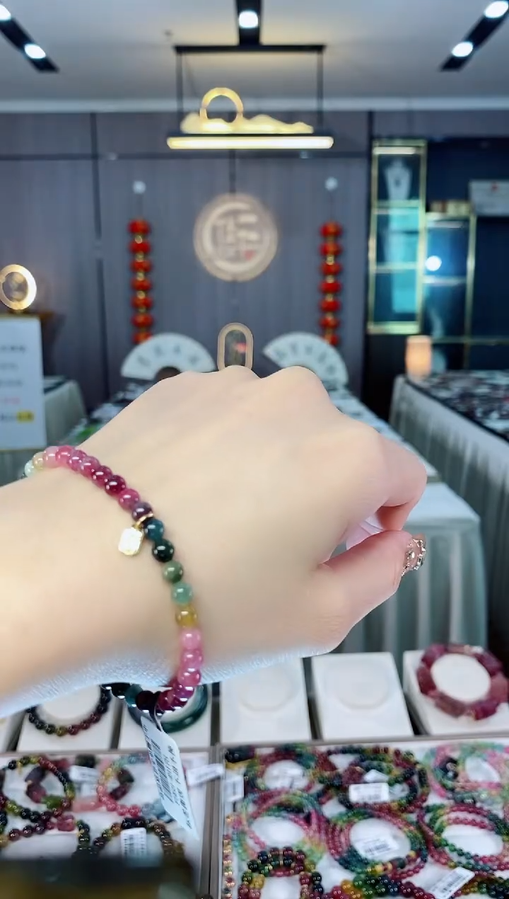 老矿碧玺色标油料单圈手串4.8mm+未镶嵌碧玺dan多样性发货一条