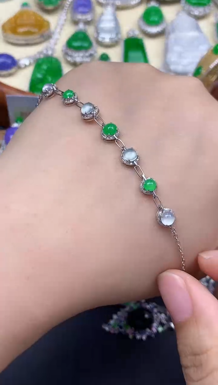 18K金镶嵌手链翡翠478-中国好珍宝