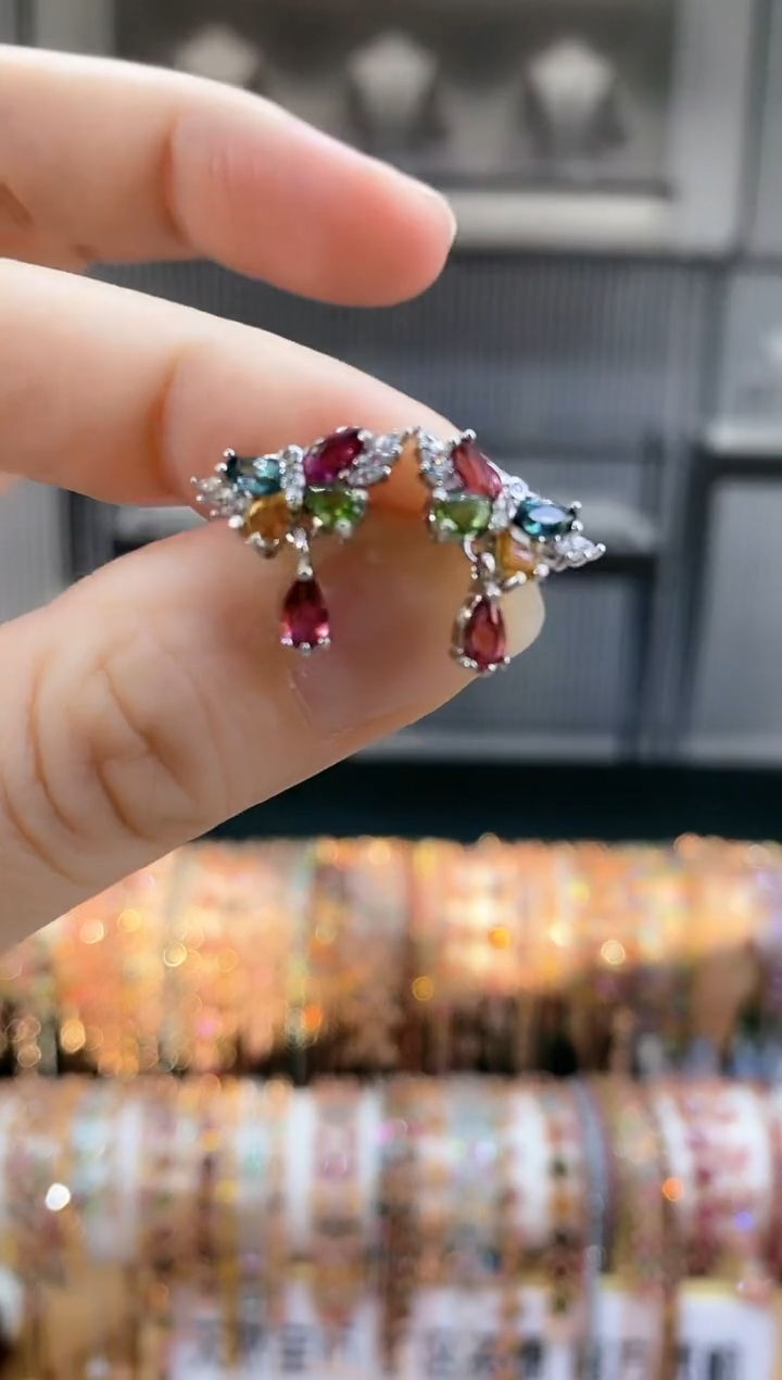 银S925镶嵌耳钉碧玺354354345345354