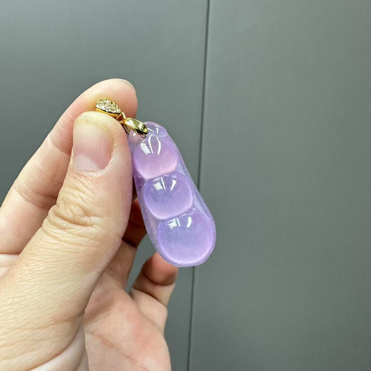 翡翠14k紫翡翠叶子扣头四季豆吊坠