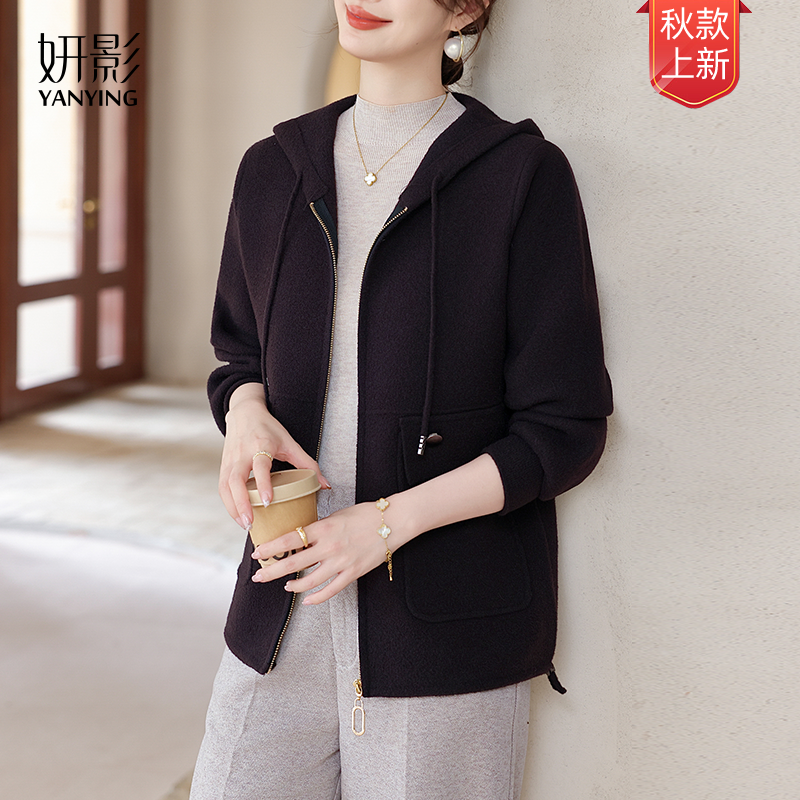 妍影秋季爆款休闲风连帽毛针织开衫时尚洋气宽松减龄气质妈妈装
