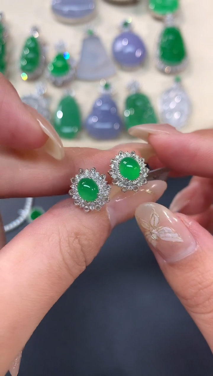 【闪购商品】翡翠耳饰18K金镶嵌耳饰A155|19800