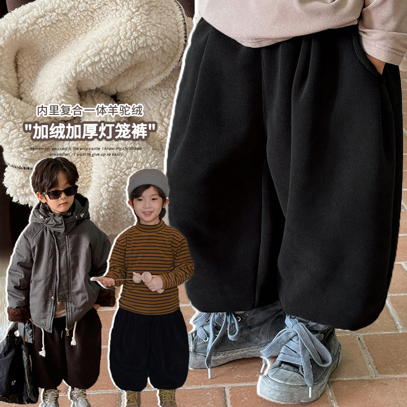 《冬清仓》森系男童女童雪尼尔灯芯绒加绒裤子KX15冬儿童一体绒裤子
