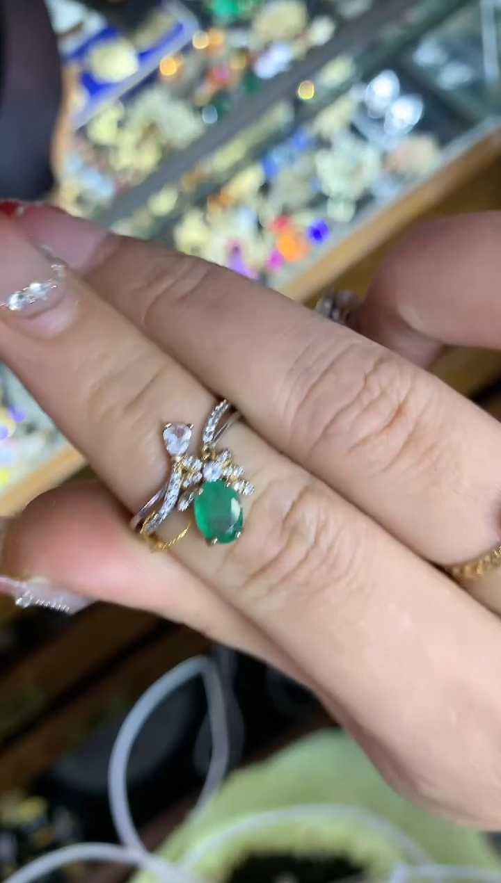 【闪购商品】祖母绿戒指银S925镶嵌楚楚中古珠宝甄选不退换