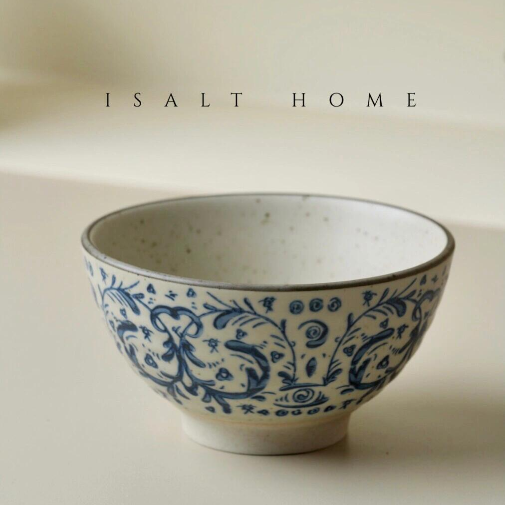 手作鸢尾花面汤碗.粗陶青花大碗面碗大汤碗吃饭碗创意家用/出丹麦