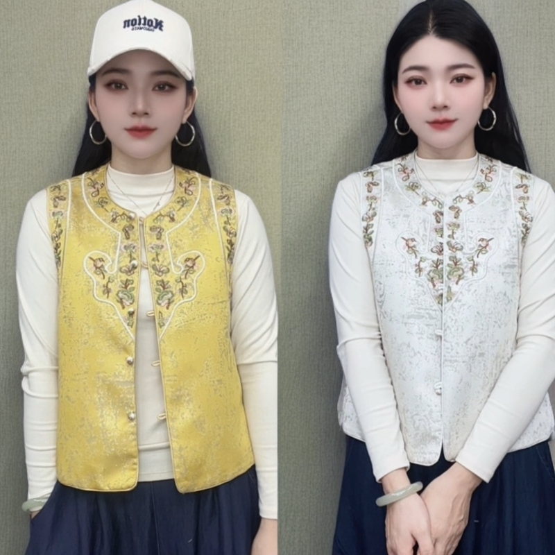 【金满堂】新中式国风刺绣马甲复古盘扣春夏季百搭坎肩