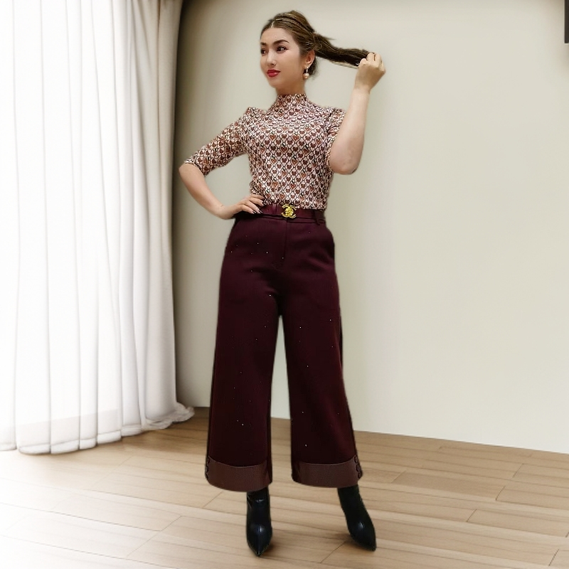 女款休闲带钻九分裤