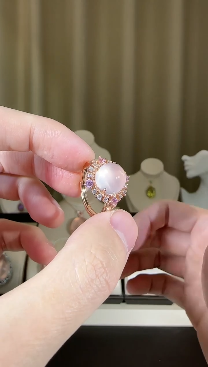 【闪购商品】芙蓉石戒指银S925镶嵌星光粉水晶