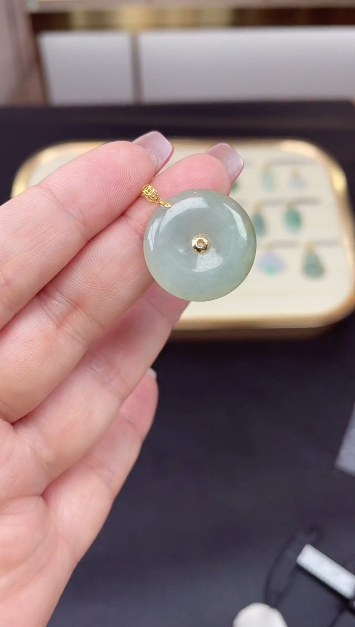 【闪购商品】翡翠挂件18K金镶嵌金扣平安扣多人@@CMT1246-3