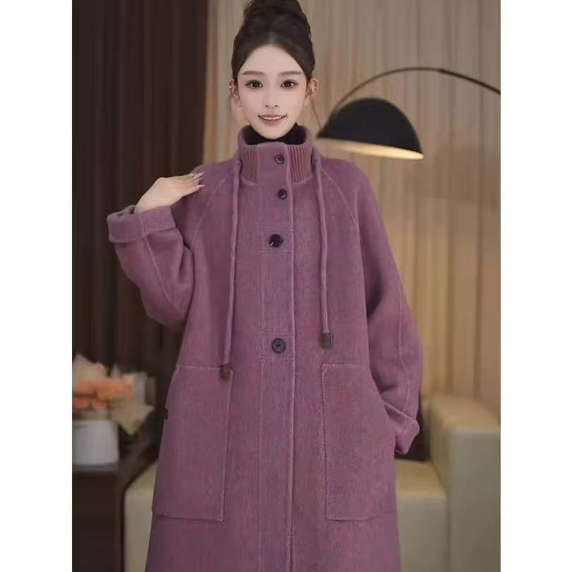 【曼城旧事】XYQ019冬季新款韩系翻领短款设计收腰毛袖呢