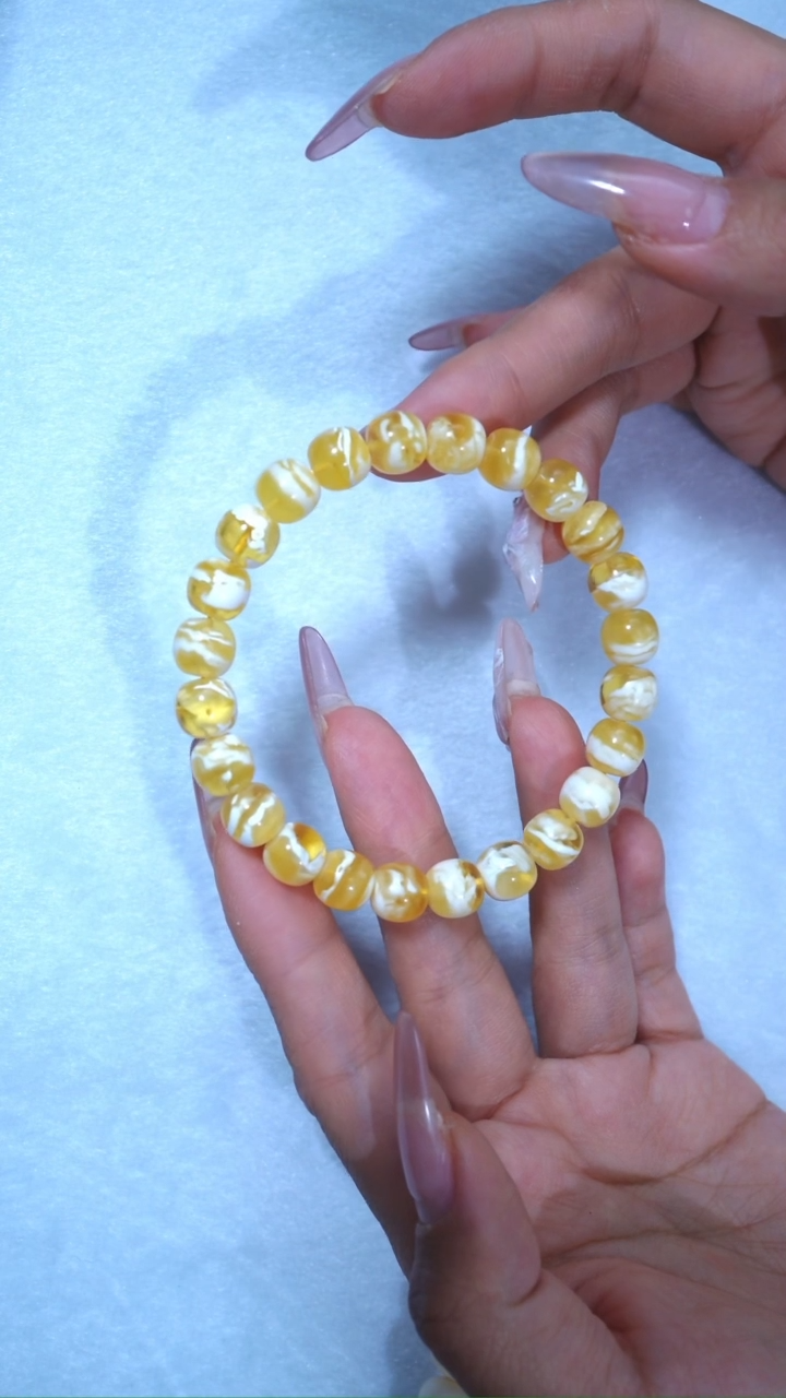 【闪购商品】蜜蜡手链未镶嵌典藏级9MM金漆瓷白玻璃透金妖孽